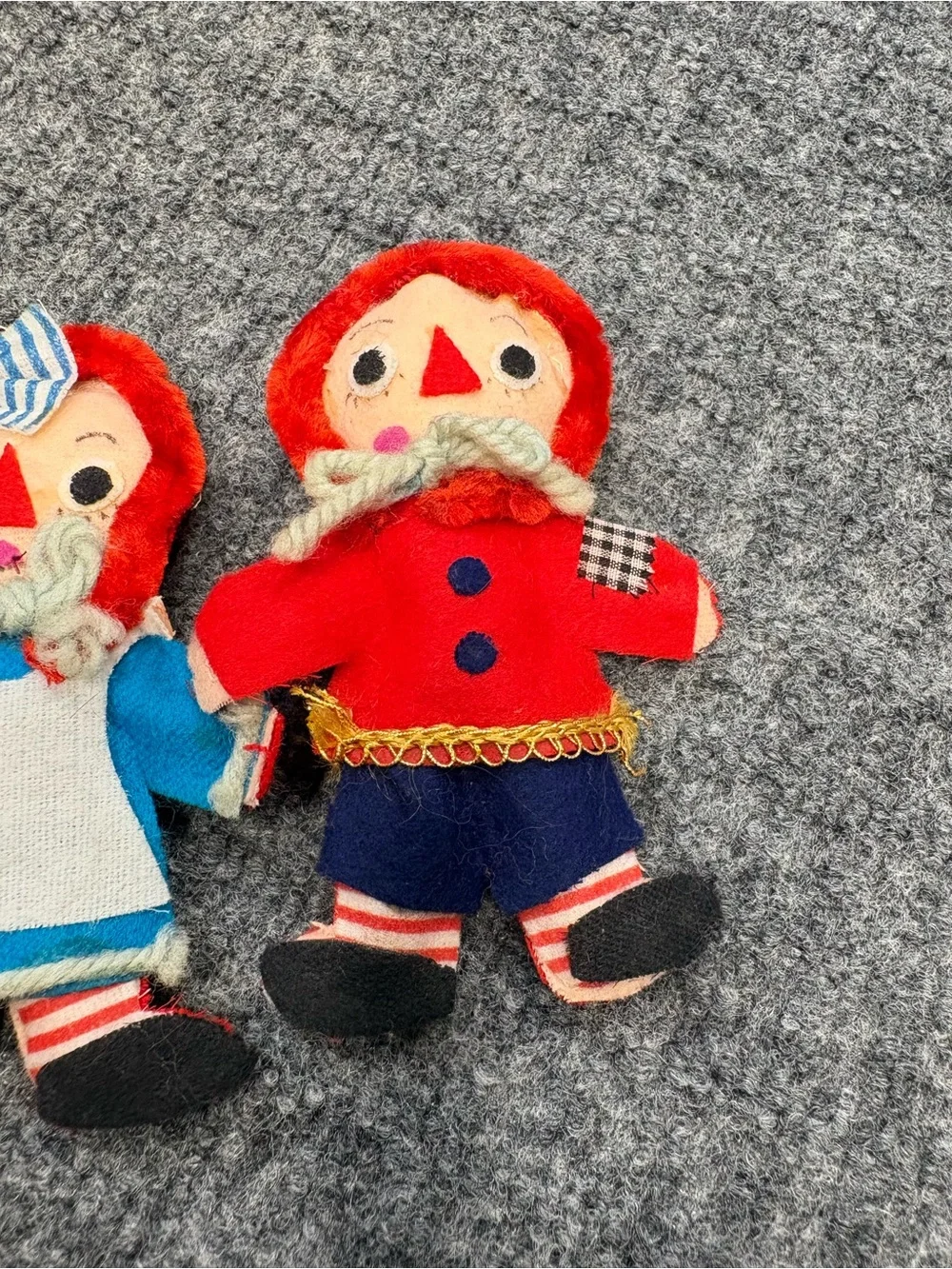 Raggedy Ann And Andy Fabric Vintage Christmas Ornaments 1950s or 60s